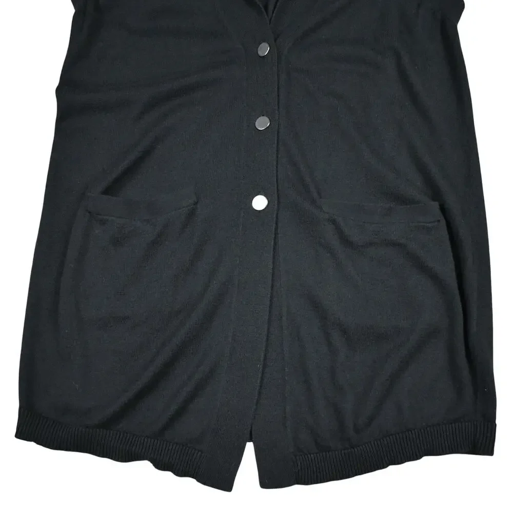 Banana Republic Womens M Black Long Button Knit Sweater Vest Academia Preppy